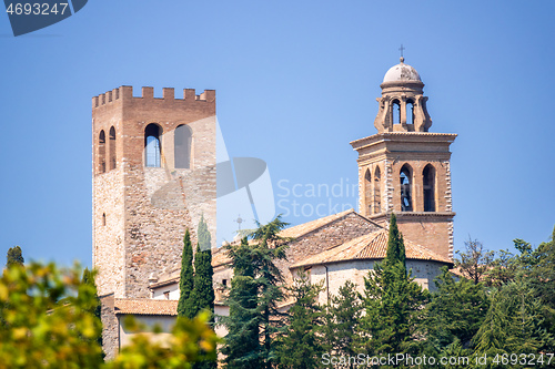 Image of historic church on a hill, Marche Italy