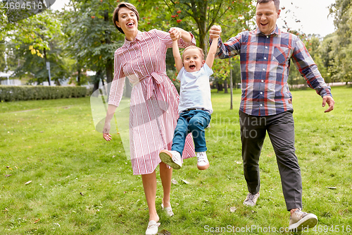 Image of happy family having fun at summer park