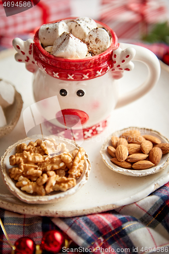 Image of Delicious homemade christmas hot chocolate or cocoa with marshme