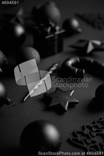 Image of Christmas minimalistic and simple composition in mat black color