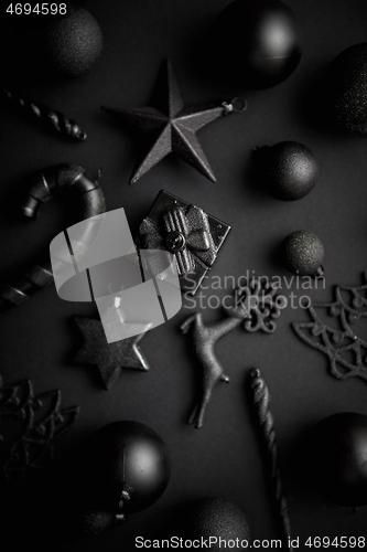 Image of Christmas minimalistic and simple composition in mat black color