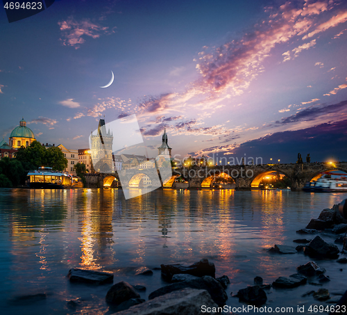 Image of Charles Bridge and moon