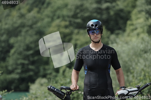 Image of triathlon athlete portrait while resting