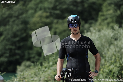 Image of triathlon athlete portrait while resting