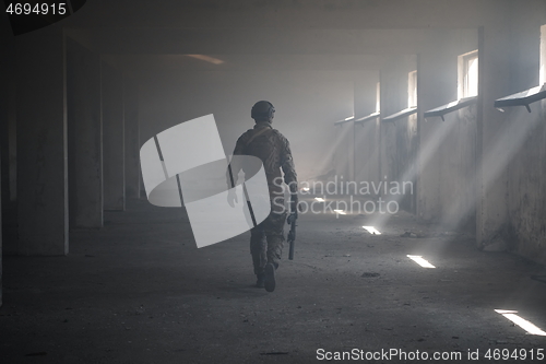 Image of modern warfare soldier in urban environment