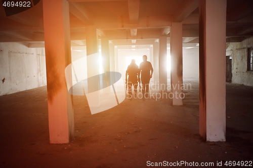 Image of soldier squad team portrait in urban environment