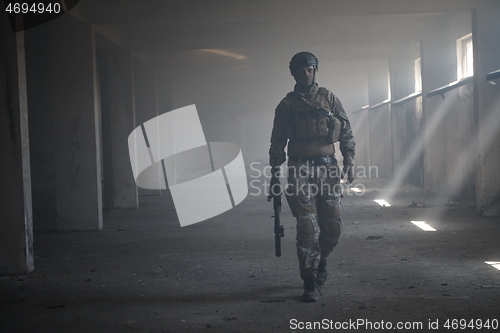 Image of modern warfare soldier in urban environment