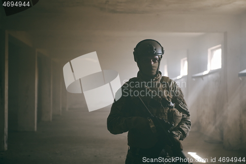 Image of modern warfare soldier in urban environment