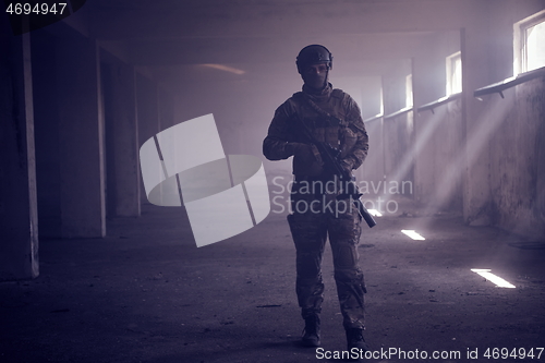 Image of modern warfare soldier in urban environment