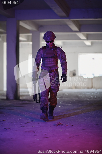 Image of modern warfare soldier in urban environment