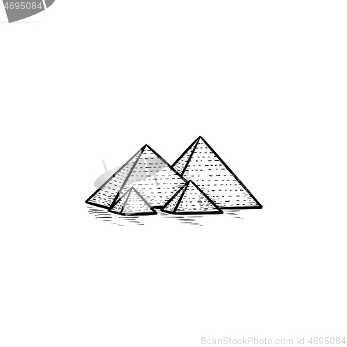 Image of Egypt pyramids hand drawn outline doodle icon.