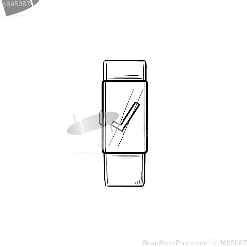 Image of Smartwatch with check mark hand drawn outline doodle icon.