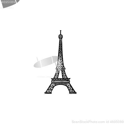 Image of Eiffel Tower hand drawn outline doodle icon.