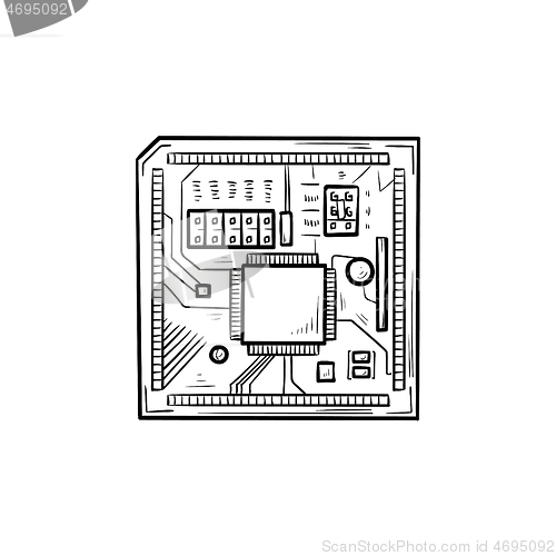Image of Circuit board hand drawn outline doodle icon.