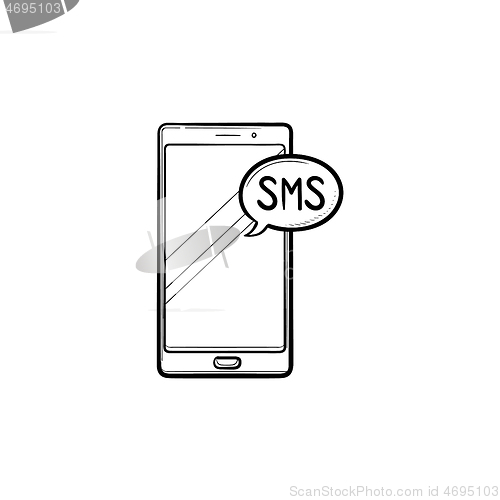 Image of Mobile phone with sms hand drawn outline doodle icon.