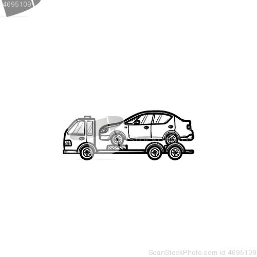 Image of Tow truck with broken car hand drawn outline doodle icon.