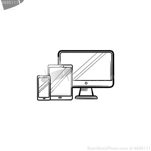 Image of Smartphone, tablet and monitor hand drawn outline doodle icon.