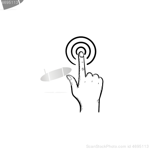Image of Hand with point finger touch button hand drawn outline doodle icon.