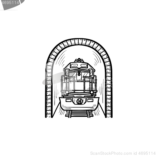Image of Railway tunnel with train hand drawn outline doodle icon.