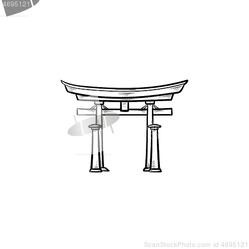 Image of Japanese gate hand drawn outline doodle icon.