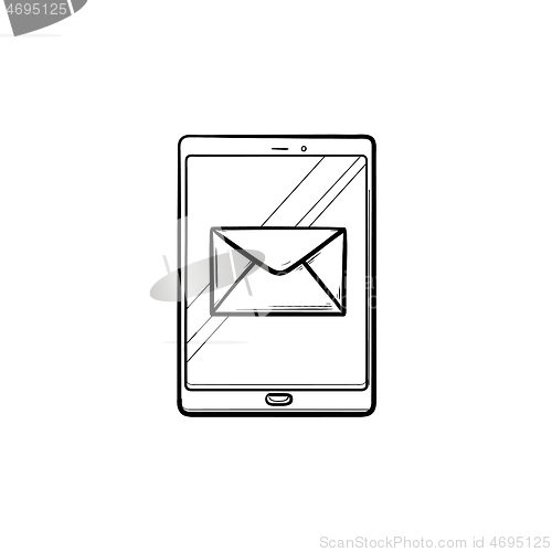 Image of New email on mobile phone hand drawn outline doodle icon.