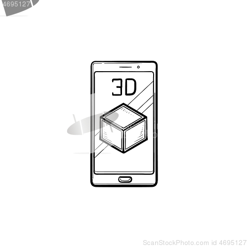 Image of Smartphone with 3d cube hand drawn outline doodle icon.