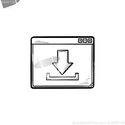 Image of Browser window with download sign hand drawn outline doodle icon.