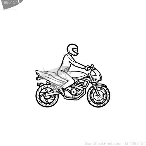 Image of Motocross rider hand drawn outline doodle icon.