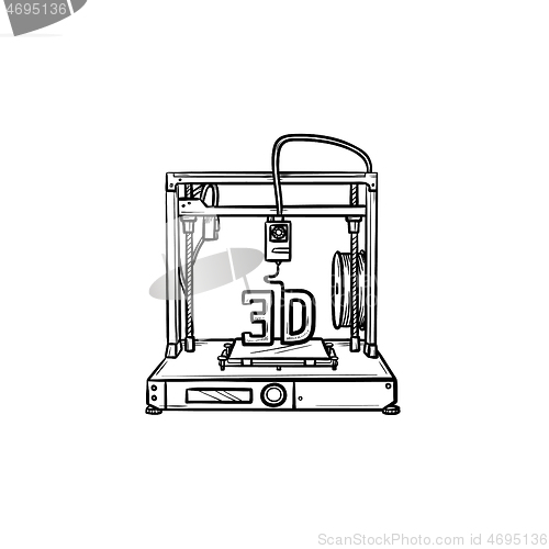 Image of 3d printer hand drawn outline doodle icon.