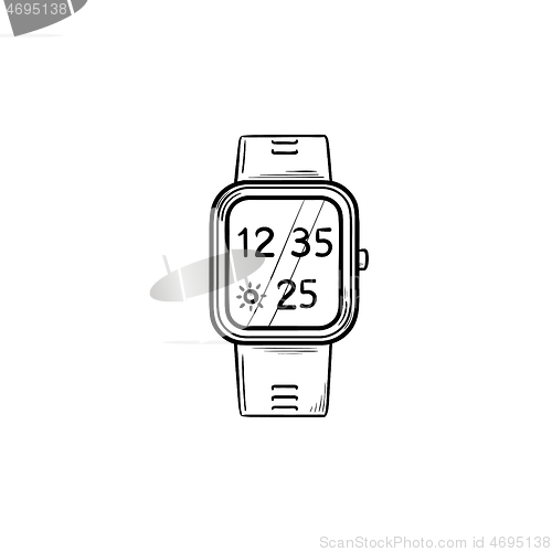 Image of Smart watch hand drawn outline doodle icon.