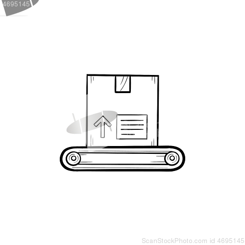Image of Conveyor belt with box hand drawn outline doodle icon.