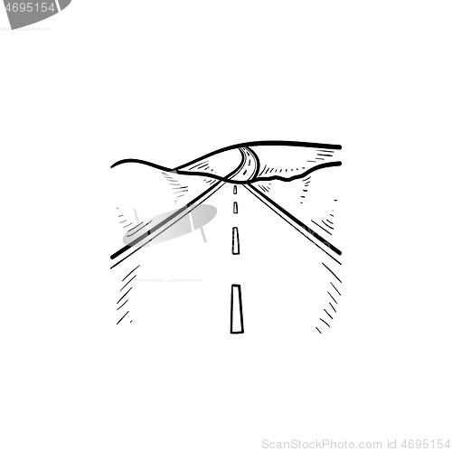 Image of Highway and landscape hand drawn outline doodle icon.