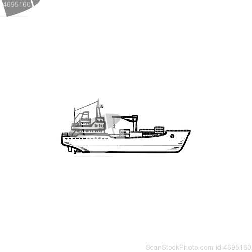 Image of Cargo container ship hand drawn outline doodle icon.