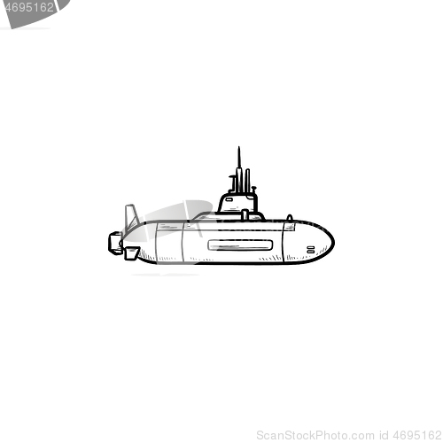 Image of Military submarine hand drawn outline doodle icon.