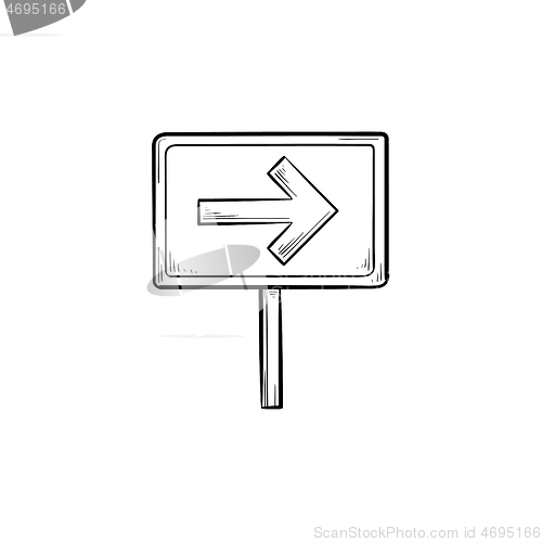 Image of Road sign with arrow hand drawn outline doodle icon.