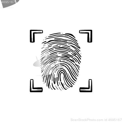 Image of Scanned fingerprint in the frame hand drawn outline doodle icon.