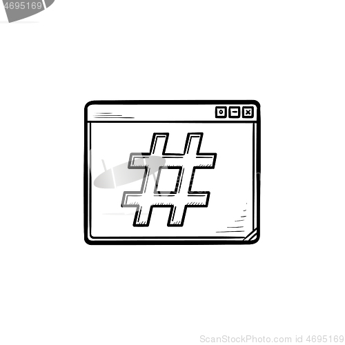 Image of Browser window with hashtag hand drawn outline doodle icon.