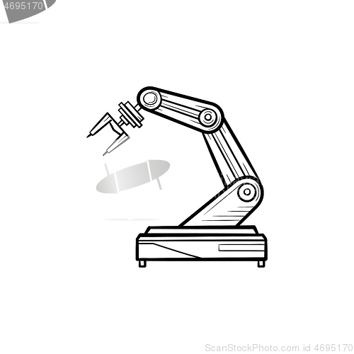 Image of Robotic arm hand drawn outline doodle icon.