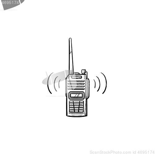 Image of Radio set with antenna hand drawn outline doodle icon.