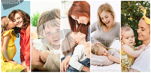 Image of Young mother and her little daughter hugging and kissing