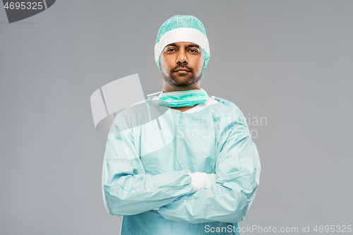 Image of indian male doctor or surgeon in protective wear