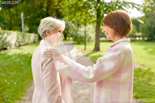 Image of senior women or friends talking at summer park