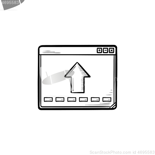 Image of Browser window with arrow up hand drawn outline doodle icon.