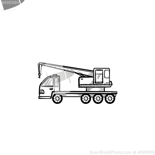 Image of Crane truck hand drawn outline doodle icon.