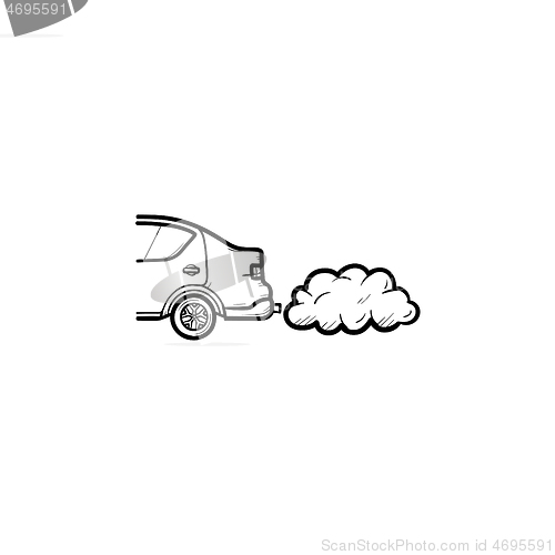 Image of Car emitting exhaust fumes hand drawn outline doodle icon.