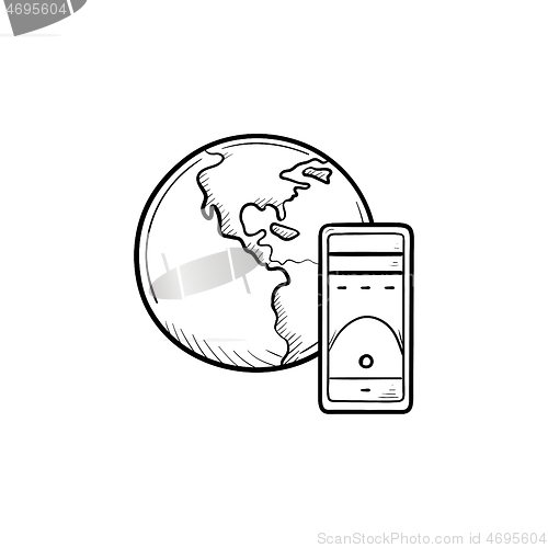 Image of Globe and server hand drawn outline doodle icon.