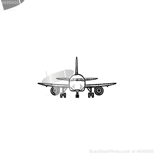 Image of Front view of airplane hand drawn outline doodle icon.