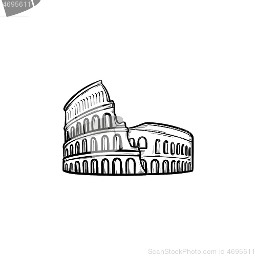 Image of Rome coliseum hand drawn outline doodle icon.