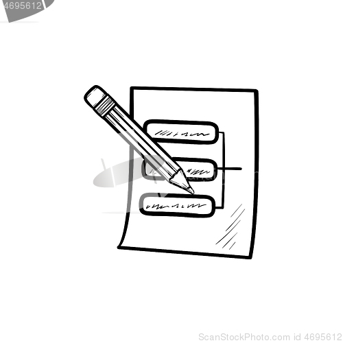 Image of Pencil and paper sheet with system parts hand drawn outline doodle icon.