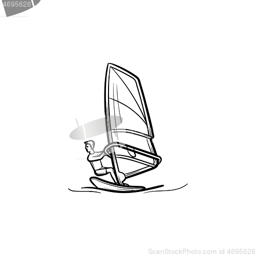 Image of Windsurfing man hand drawn outline doodle icon.